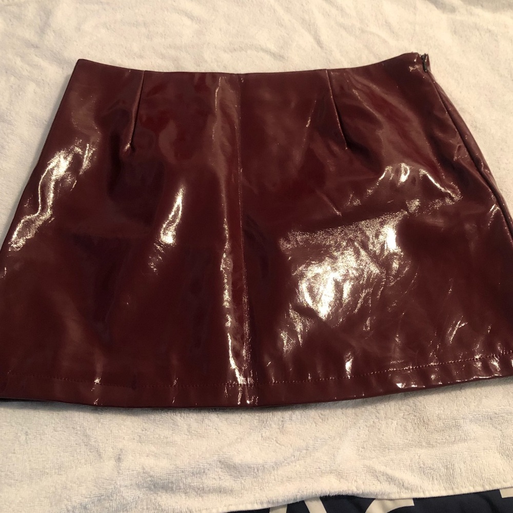 Vinyl burgundy mini skirt